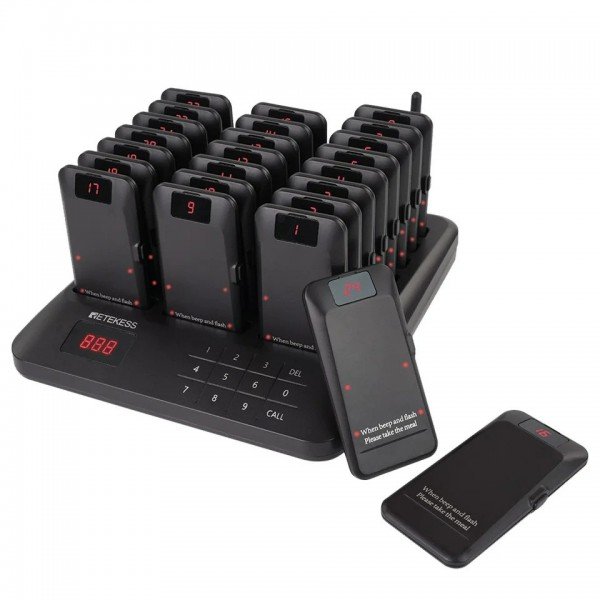 نظام انتظار لاسلكي للمطاعم من Retekess TD157P بـ 24 جهاز نداء – مسافة تصل إلى 800 متر – مثالي للمقاهي، عربات الطعام نظام انتظار لاسلكي للمطاعم من Retekess TD157P بـ 24 جهاز نداء – مسافة تصل إلى 800 متر – مثالي للمقاهي، عربات الطعام