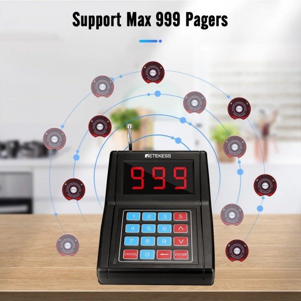 جهاز بيجر نداء للمطاعم ومحلات الكوفي شوب, العيادات مكون من 10 بياجر موديل Retekess TD165