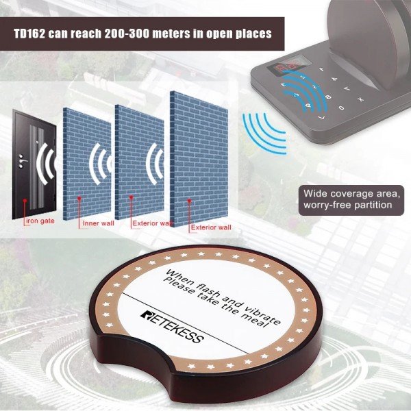 نظام استدعاء لاسلكي للمطاعم من Retekess TD162 مع 10 من أجهزة الاهتزاز للطاولات، يستخدم للمقاهي وصالونات التجميل صالات الطعام وغيرها