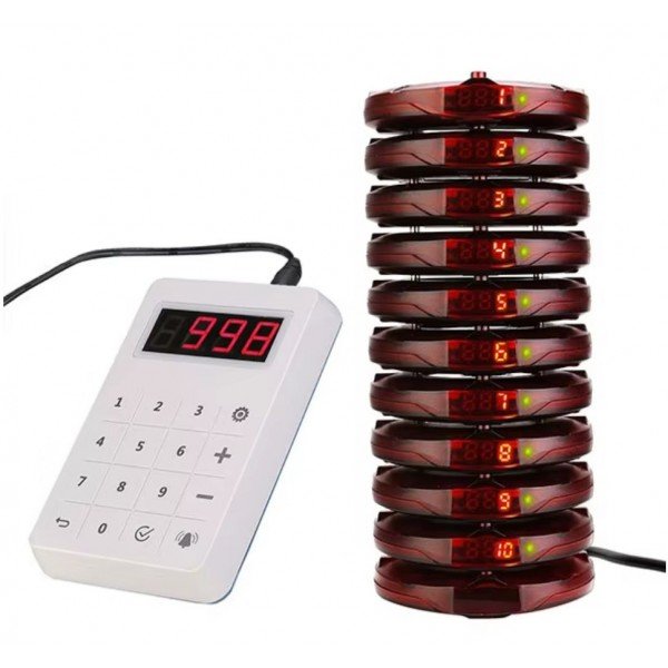 جهاز بيجر لنداء العملاء في المطاعم والمحلات التجارية على شكل برج, يحتوي على 10 بياجر, مع جهاز لكتابة أدخال الأرقام ضد الماء ويعمل باللمس موديل Retekess TD158 جهاز بيجر لنداء العملاء في المطاعم والمحلات التجارية على شكل برج, يحتوي على 10 بياجر, مع جهاز لكتابة أدخال الأرقام ضد الماء ويعمل باللمس موديل Retekess TD158