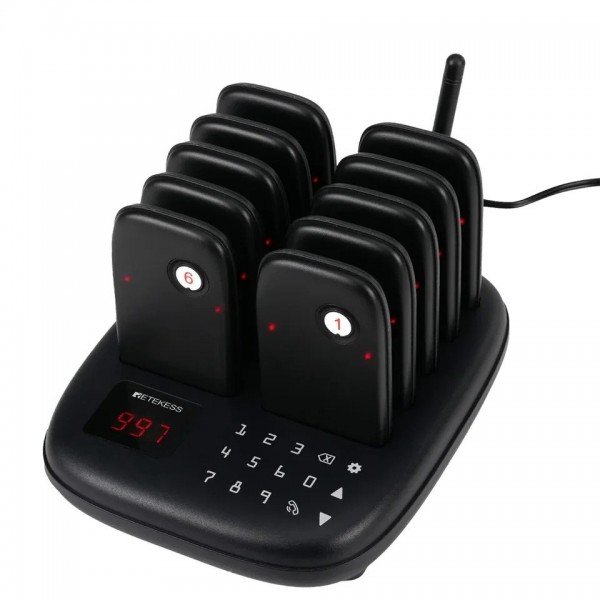 نظام الاستدعاء الاسلكي للمطاعم Retekess TD175S مع 10 بيجرات، مثالي للمقاهي والعيادات، بمدى 500 متر وأوضاع تنبيه متعددة نظام الاستدعاء الاسلكي للمطاعم Retekess TD175S مع 10 بيجرات، مثالي للمقاهي والعيادات، بمدى 500 متر وأوضاع تنبيه متعددة