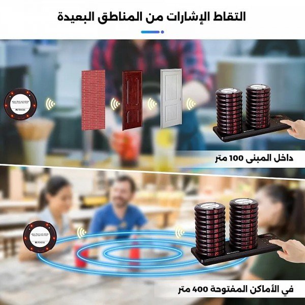 جهاز نداء لاسلكي للمطاعم مكون من قاعدة مع 20 بيجر نداء يصدر اهتزاز, رنين, فلاش من شركة ريتيكيس Retekess TD163