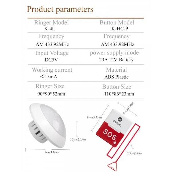 جهاز نداء استدعاء للطوارئ للعناية بكبار السن والمرضى SOS Call Button