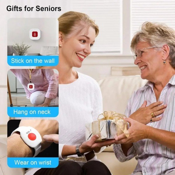 جهاز نداء طوارئ لاسلكي ذكي لكبار السن بتقنية الواي فاي، يدعم 99 جهاز، مع شاشة LCD وتنبيهات عبر التطبيق، صوت 120 ديسيبل، مدى 100 متر